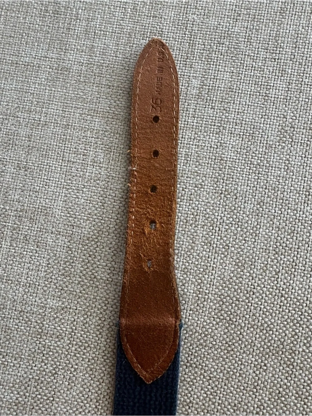 Bates Nautical Signal Flag Belt Size 36 Made in USA Navy Canvas Leather Trim